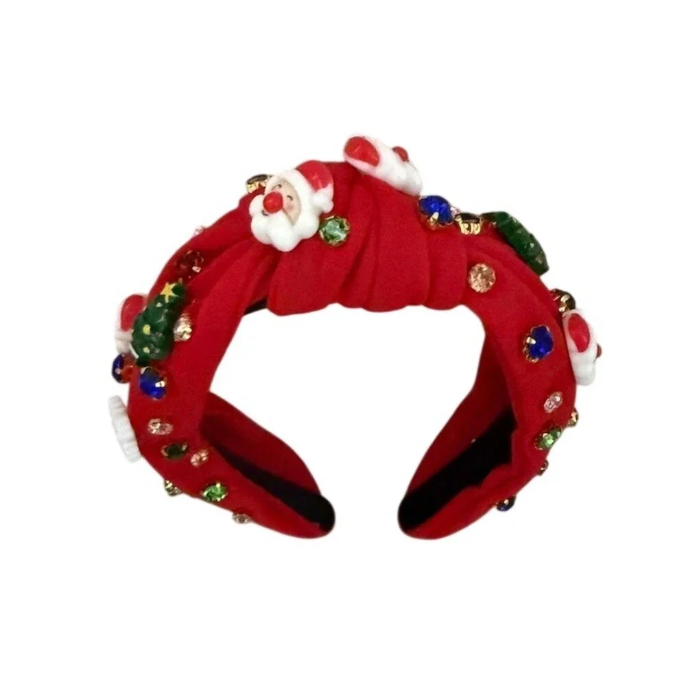 Knotted Headband Womens Red Christmas Padded Rhinestone Santa